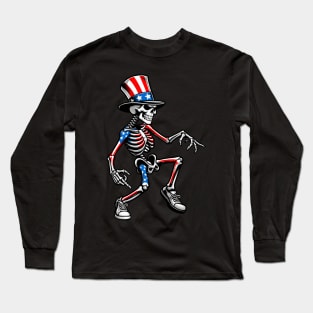 Funny Skeleton Dancing Celebrate the America Independent Day Long Sleeve T-Shirt